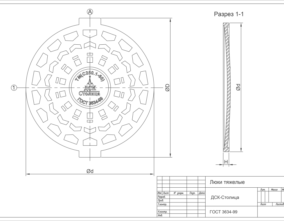 Крышка чугунная (тип ТМР) (тип ТМ С250.1-60)